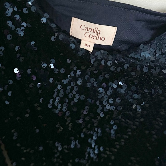 camila coelho katya mini dress in navy | sequin sparkle puff sleeve | size XS - Picture 7 of 10